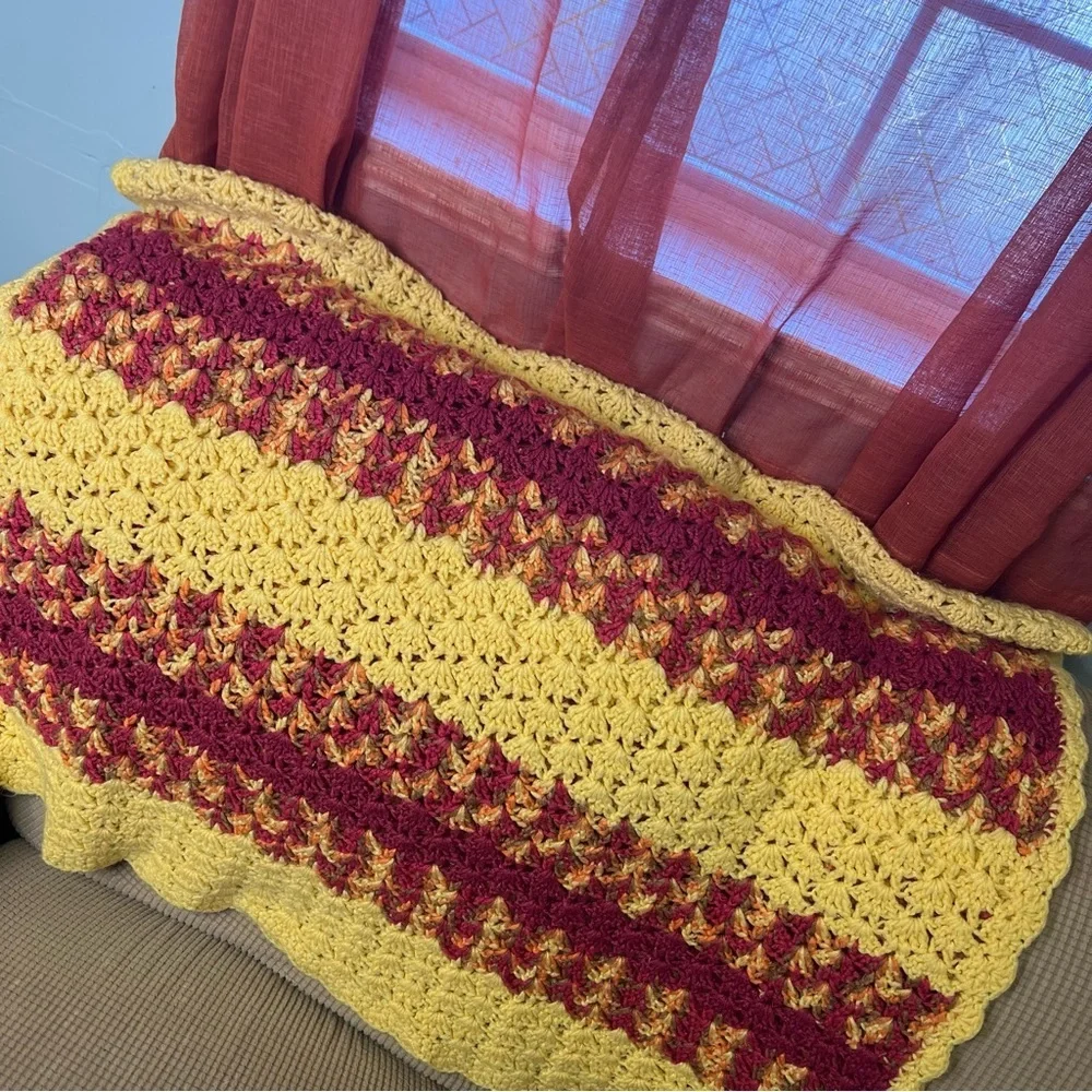 Vintage Homemade Knit Crochet Stitch Blanket‎